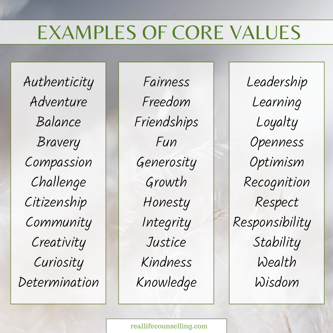 Personal Core Values – A Road To Meaningful Life - Real Life Counselling